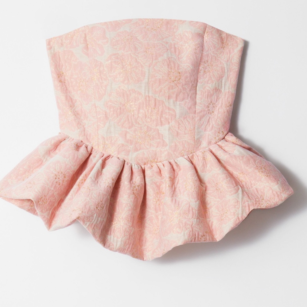 & Other Stories Strapless Pink Peplum Floral top